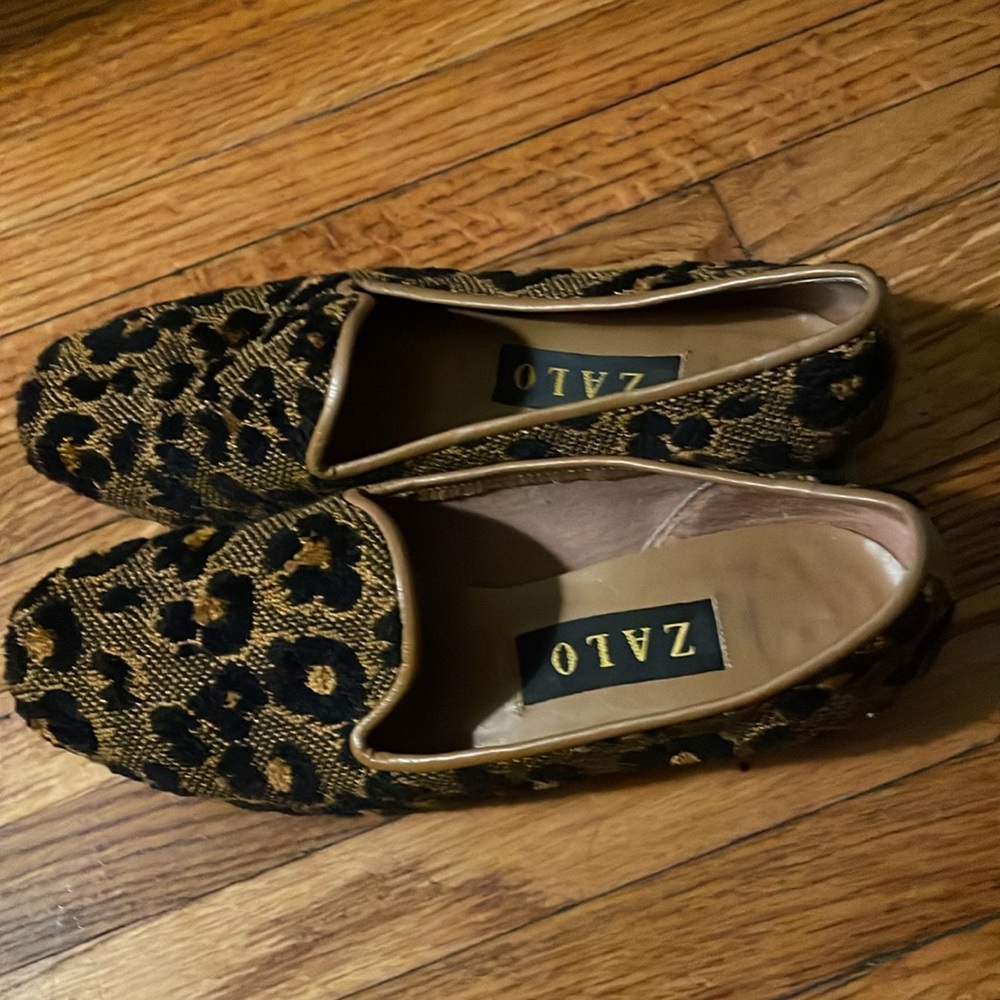Zalo Animal Print Cloth Shoes Flats Black and Gold Women's Size 7N - Picture 4 of 8
